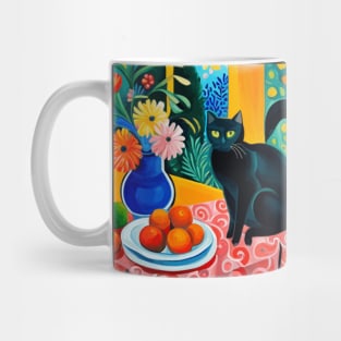 Cute Black Cat with Fruit and Flowers Still Life Painting Mug